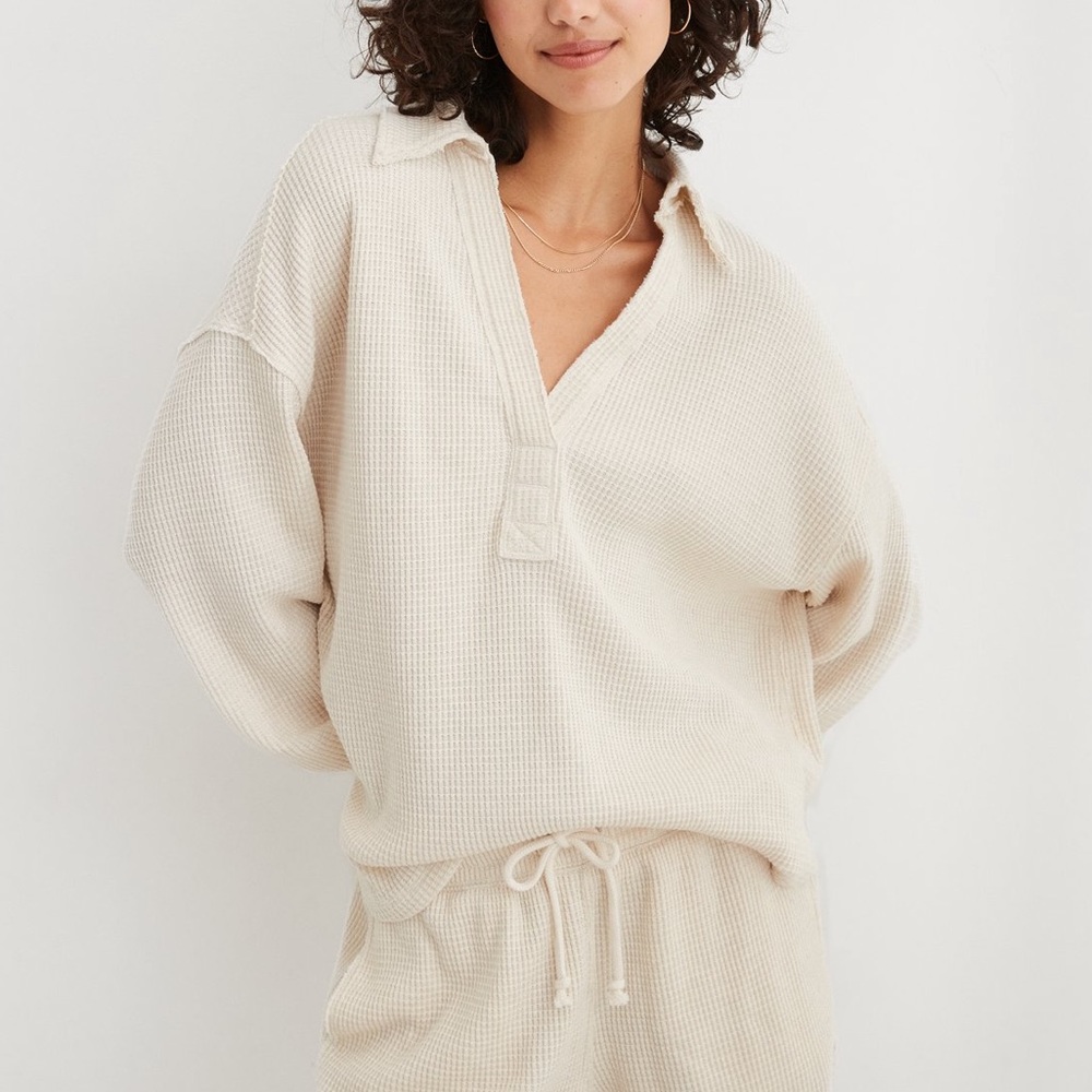 American Eagle LumberJane Waffle Polo Sweatshirt